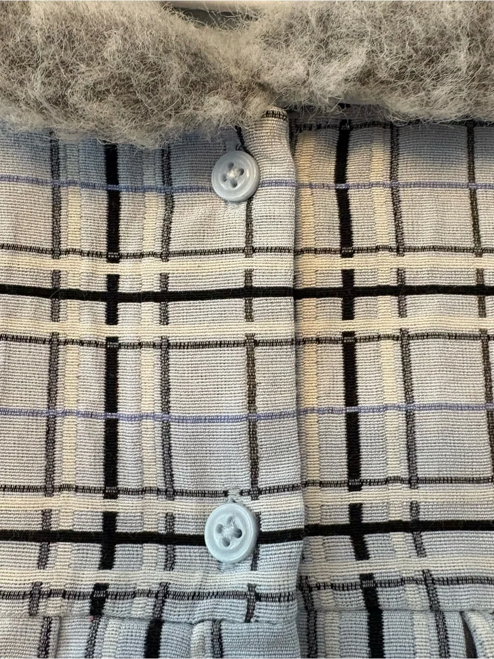 Janie and Jack Winter Wishes light blue plaid dress faux fur collar 12-18 months